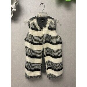 Derek Hart Black/White Knitted Faux Fur Vest Size Large-Miller